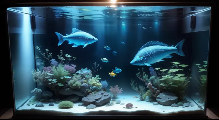 Aquarium with terrestrial and aquatic life, alta qualidade, realista