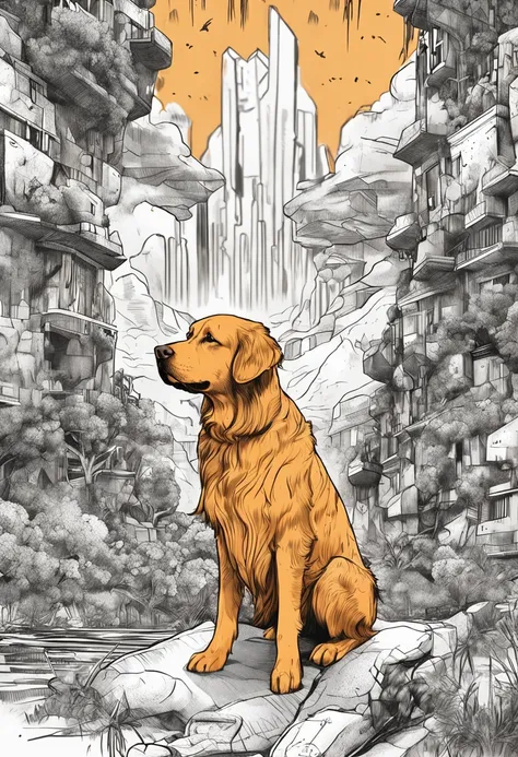 I need a sketch-style golden retriever，without background，