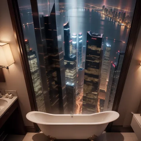 Super large room　Night view of skyscrapers from the hotel room　suite room　bath　top-quality　​masterpiece