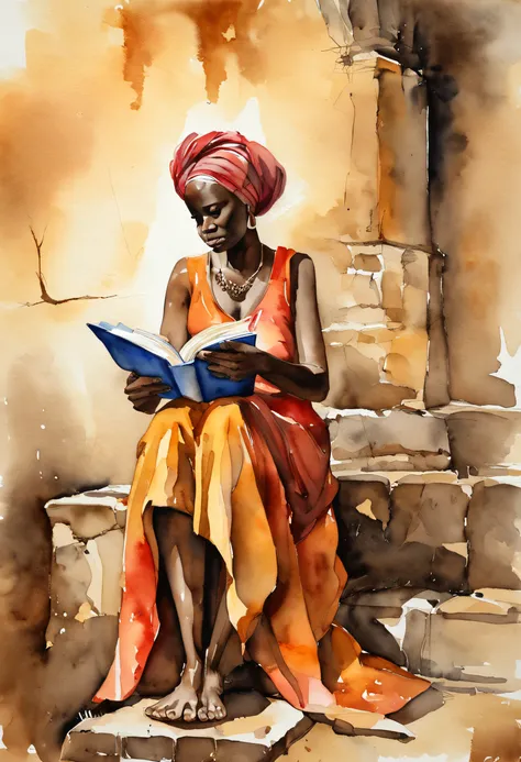 uma mulher africana africana pele marrom escura:2 sad holding her book and getting depressed in the darkness, casa