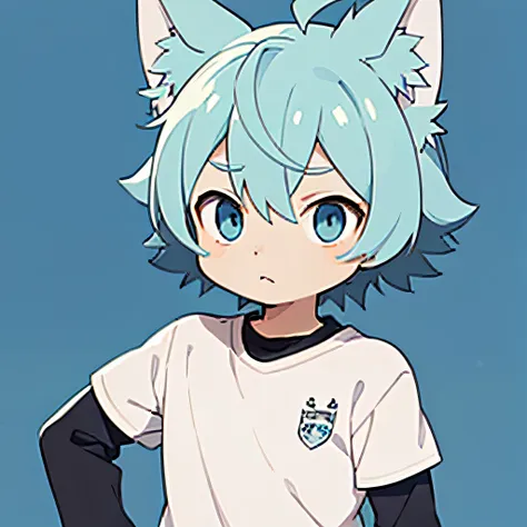 masterpiece, best quality, 1boy, tiny, sticker,minimal background, upper body, anime style, cartoon,blue wolf ears