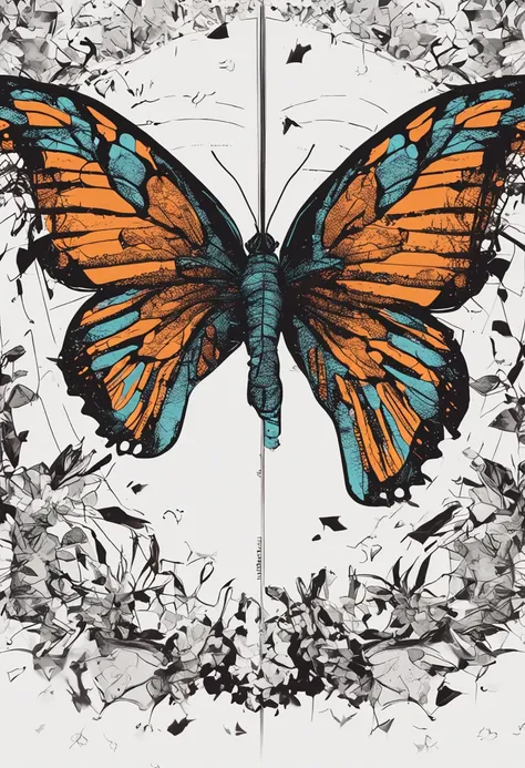 A white background image，There is a butterfly with a black line in the middle，There are no other elements。