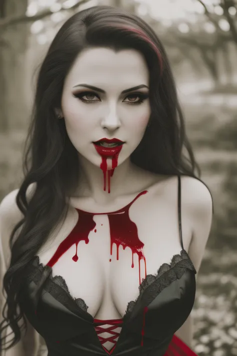 arafed woman in a red dress with blood dripping down her chest, female vampire, beautiful female vampire, beautiful vampire female queen, beautiful vampire queen, vampire girl, woman vampire, beautiful scary female vampire, portrait of beautiful vampire, s...