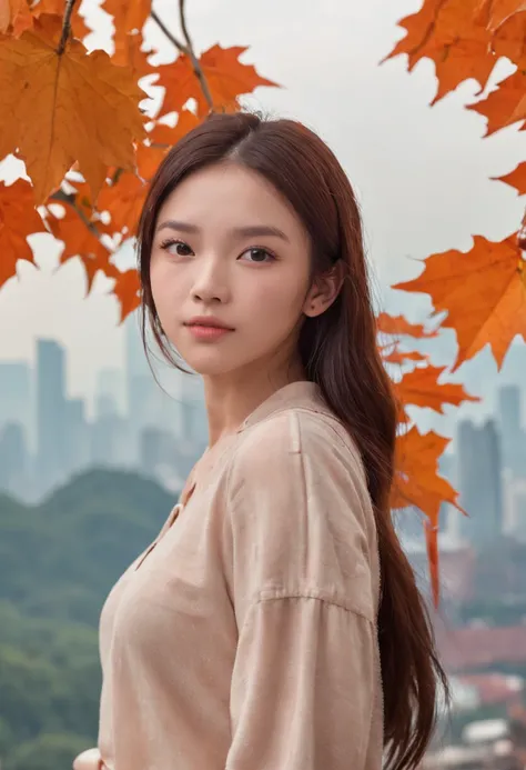 (Beautiful skyline,Magnificent sky),(Intense and dramatic imagery,the moving visual effects),(the high-hanging Polaris,Colorful natural light),（An 18 year old beautiful girl in Chongqing, China，Half-stature），（wearing casual，with a backpack），（（Canadian oran...