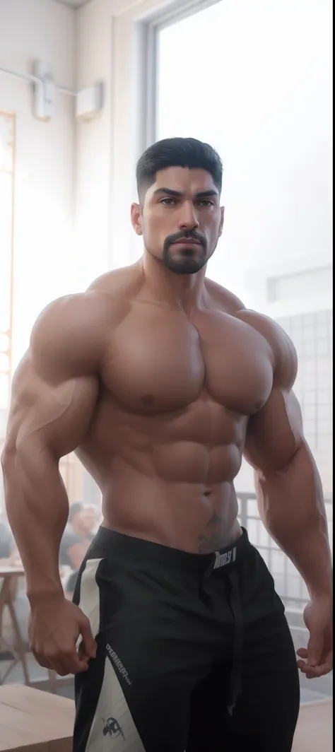 A hyper muscular Latin dad portrayed as a Andrei Deiu, tattoos, big arms, big pecs, portrait, no signature,fantasy, intricate, elegant, digital painting, trending on artstation, concept art, sharp focus,moby, octane render, 8k, unreal engine. art by artger...