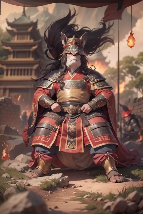 （anthropomorphic turtle），（Emperor Xingjun：1.4），coda，a tall body，Stout limbs，disdain，ran，tosen，The long hairs of the flame fluttered in the wind，combats，Dynamic lines，Dimly lit battlefield，Ruined castle，（stereoscopic perspective：1.4），Works of masters，super-...