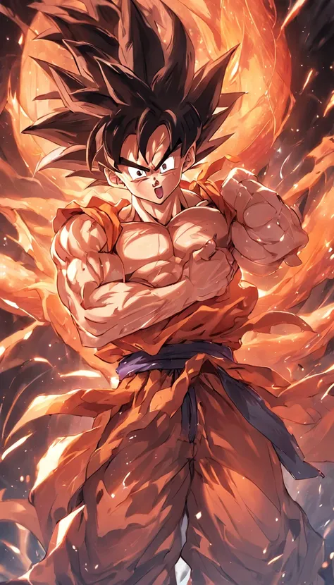 Dragon bola goku，Grande macaco，Close-up，de um real，Facial features are carefully described，textura de pele realista，Estilo escuro，profundidade de campos，Feixe alto，Luz Real，Traching de raias，OC rendering，hyper-realistic，melhor qualidade，8k，Obras de mestres...