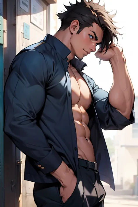 (1boy,masculino),Menino de anime musculoso em academia