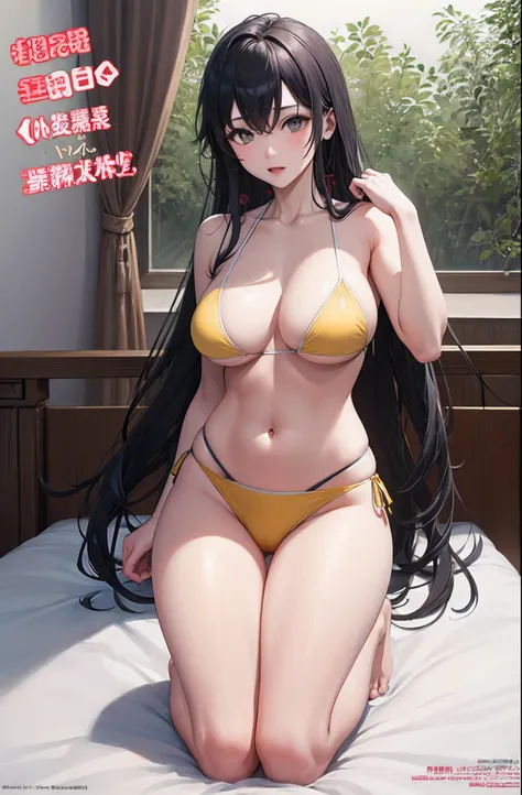 (((full body Esbian)))、Slim Abs Beauty:1.3、(((Sheer clothes)))、((Yellow-green bikini swimsuit))、((二重まぶた))、((a bed))、(((top-quality、​masterpiece)))、Adult magazine covers、(((Colossal tits)))、large full breasts、Sheer areol、A stunning、barechested、Texto、charted...