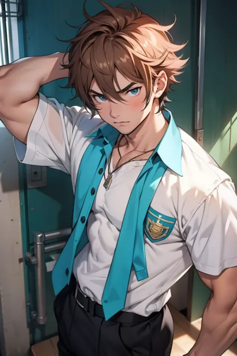 (1boy,masculino),Menino de anime musculoso em academia