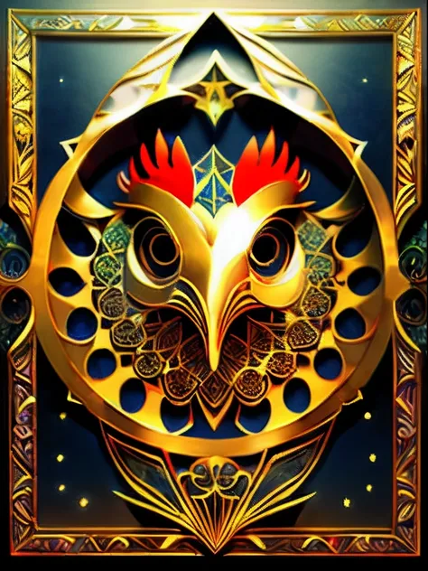 （Zodiac large chicken head） ، simple, Best quality, Beautiful,Fractal art，Holy light,gold foil,Gold leaf art，Self-luminescence，Represented in the picture