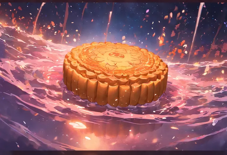 Mooncakes form the stage for performance，Scene of the river flowing，Bright moon，best qualtiy，3D modeling rendering，C4D style，wide wide shot，8K，