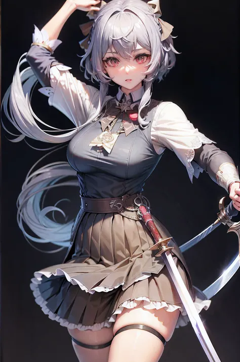 Anime - Stylistic image of a woman in a short skirt holding a sword, Kushatt Krenz Key Art Women, Guweiz in Pixiv ArtStation, Guweiz on ArtStation Pixiv, trending on artstation pixiv, detailed anime character art, Detailed digital anime art, Anime characte...