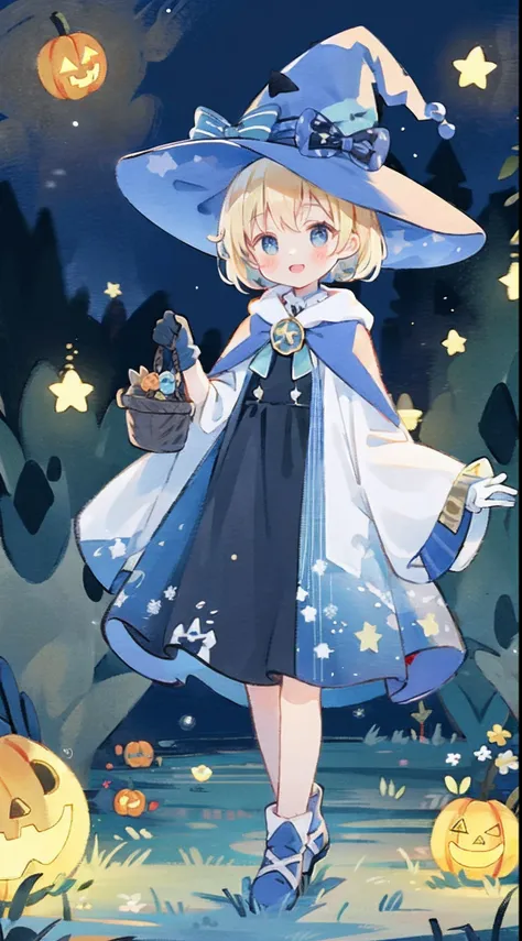 ((masterpiece:1.2, best quality)), 1girl, solo, (witch hat), a close up of a girl witch, dress, aurora night star (sky), gloves, white witch dress, starry sky, light blue eyes, smile, ribbon, cape, magic, casting spell, dark clouds, night, (impressionism:1...