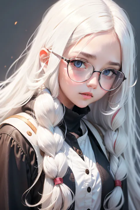 Girls face，White，eye glass，long whitr hair