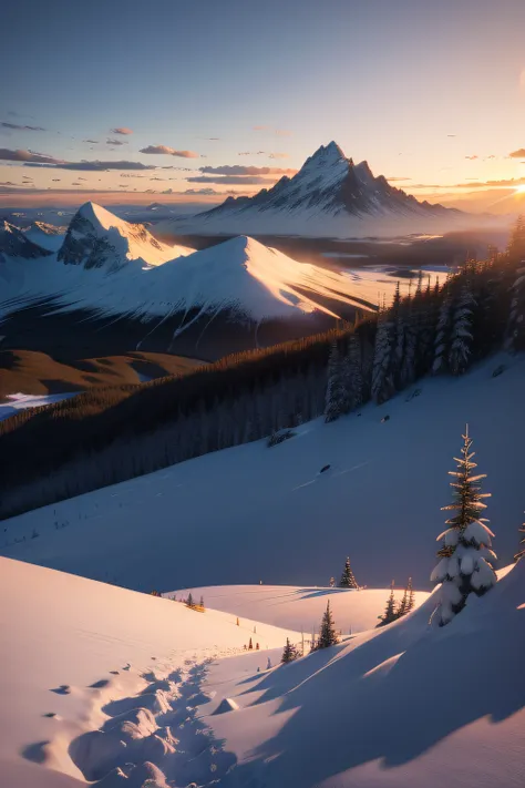 Snowy Mountain Sunset