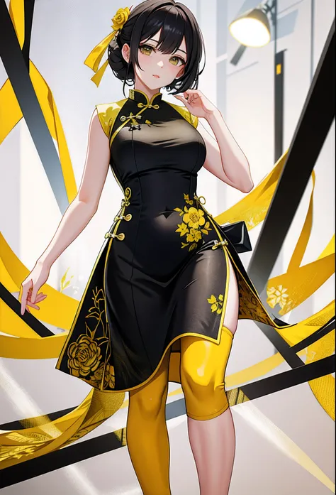 Yellow cheongsam beauty