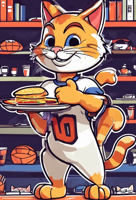 Cartoon cat holds a plate and gives a thumbs up, 1024x1024, football mascot, sports mascot, sports team mascot, 😃😀😄☺🙃😉😗, mascot illustrations, Cute cartoon character, high school mascot, 2995599206, 1614572159