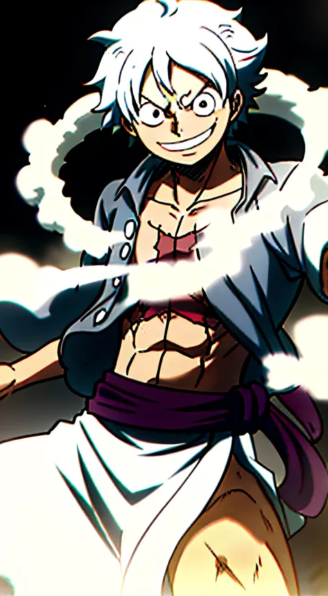 1boy, wanostyle, monkey d luffy, smiling, straw hat, large scene, full bodyesbian，sketch, dark intense shadows, sharp focus, sof...