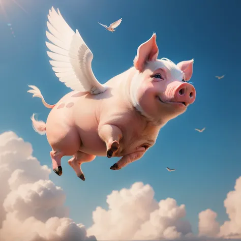 A pig with wings，Fly in the air