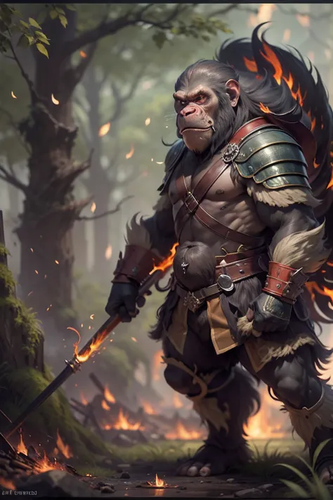 （anthropomorphic turtle），（Ape warrior：1.4），coda，a tall body，Stout limbs，disdain，ran，tosen，The long hairs of the flame fluttered in the wind，combats，Dynamic lines，Dimly lit battlefield，Ruined castle，（stereoscopic perspective：1.4），Works of masters，super-fine...