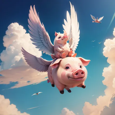 A pig with wings，Fly in the air