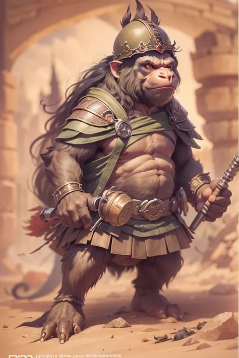 （anthropomorphic turtle），（Ape warrior：1.4），coda，a tall body，Stout limbs，disdain，ran，tosen，The long hairs of the flame fluttered in the wind，combats，Dynamic lines，Dimly lit battlefield，Ruined castle，（stereoscopic perspective：1.4），Works of masters，super-fine...