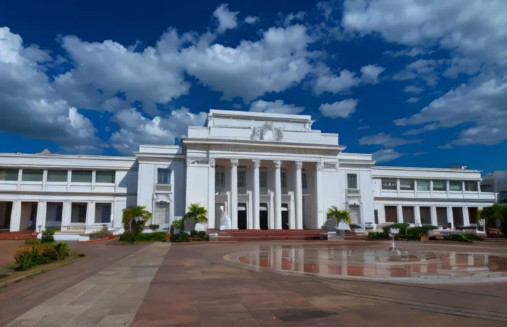 there is a large white building with a fountain in front of it, neo - classical style, neo classical architecture, white marble buildings, neoclassical architecture, neoclassicism style, neoclassical style, manila, white building, neo-classical, neo - clas...