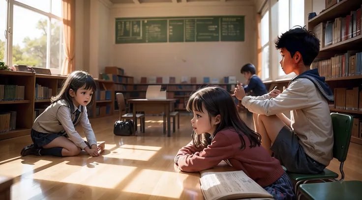 Children playing in the school library