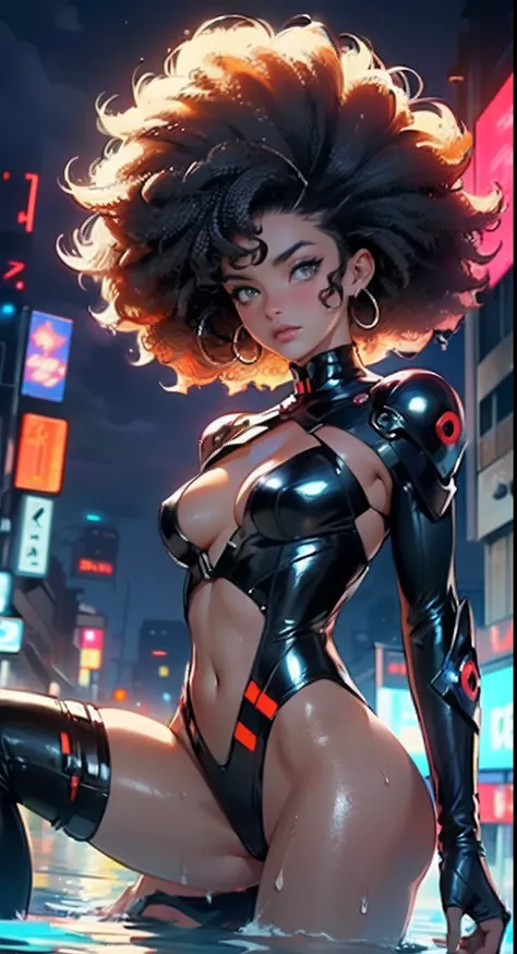 girl spacepunk,(((1girl))),((cute and beautiful afro haired girl)),((((black race)))),

(large breasts:1.4),saggy breasts,((((black afro hair:1.35,((afro hair:1.35)),afrohair,afro:1.35,dark hair,black hair,)))),medium hair,((heterochromia:1.5,eye1 orange,e...