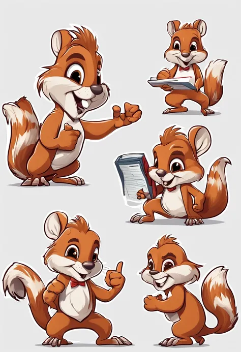 Cartoon squirrel holding board thumbs up, 1024x1024, com mascot, mascot illustrations, Cute cartoon character, high school mascot,Wear clothes，white backgrounid