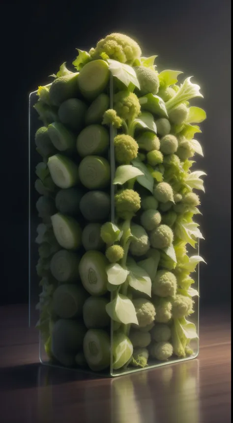 Random green vegetables，Neatly arranged，Pose 9:16 rectangles