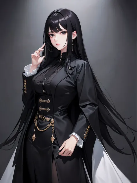 ​masterpiece、top-quality、hight resolution、High-quality images、8K、1womanl、detaileds、Detailed eye depiction、skin gloss、Lustrous black hair、Monochrome grayscale、Lisa、portlate、False beard、Detective、frock coat