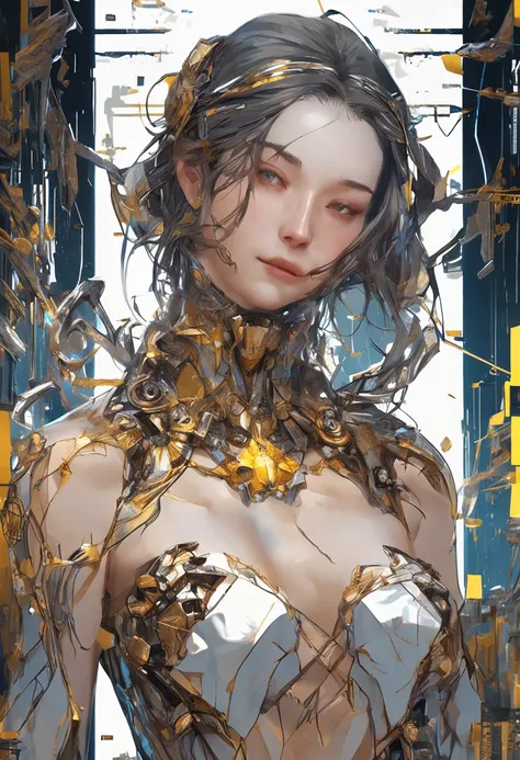 Beautiful Caucasian Woman, shoulder length messy hair, Black and gold PVC cat outfit, cheerfulness, full bodyesbian, Beautiful anime waifu style girl, Hyperdetailed painting, Luminism, art by Carne Griffiths and Wadim Kashin concept art, 4K 分辨率, fractal is...