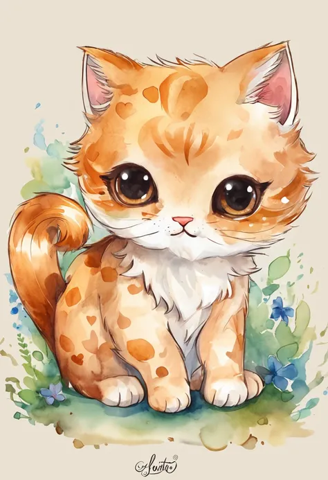 gatinho,fofinho, chibi, fundo simples, adorable animal, kawaii