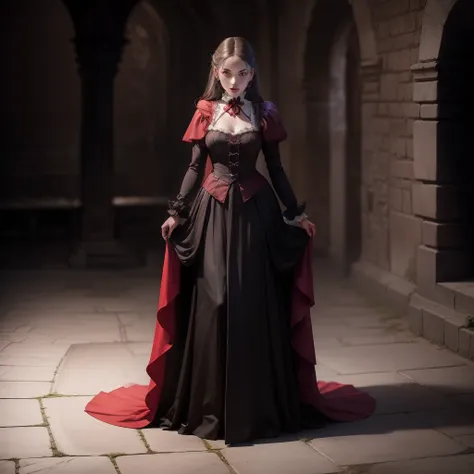 Dracula girl, vampire, gothic castle, full body