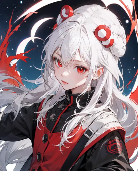 Two-dimensional white cute avatar loli red eyes white hair upper body