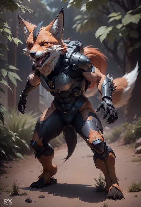 Sci fi humanoid fox with the feathers of a fox and mutant traits similar to rocket teeth, serious angry face, expressive real photography, natural light, photorealism, cinematic rendering, ray tracing, the highest quality, the highest detail, Cinematic, Th...