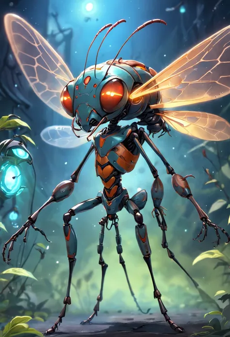 there is a very strange looking alien with glowing eyes, ant humanoid, insectoid, ant alien, ant humanoid mechanic, cyborg wasp, a humanoid mosquito, space insect android, steampunk robot ant, portrait of a alien insect, biopunk cyborg wasp, friendly human...