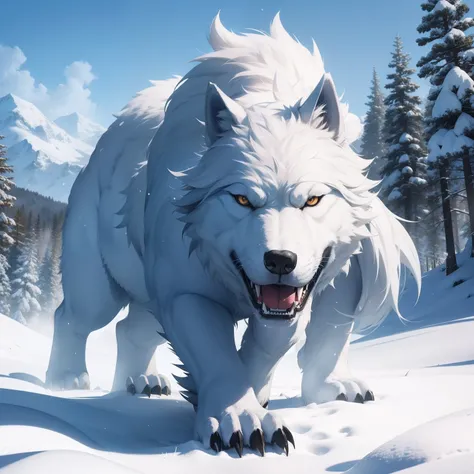 snow mountains、Giant wolf monster