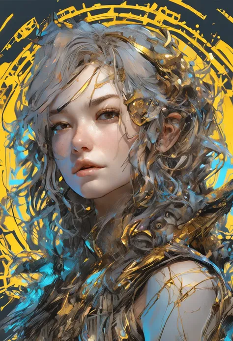 Beautiful Caucasian Woman, shoulder length messy hair, Black and gold PVC cat outfit, cheerfulness, full bodyesbian, Beautiful anime waifu style girl, Hyperdetailed painting, Luminism, art by Carne Griffiths and Wadim Kashin concept art, 4K 分辨率, fractal is...