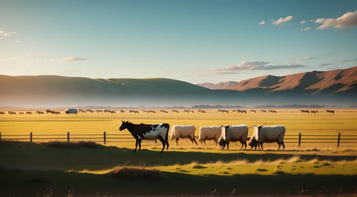 Vast grasslands，Cows and sheep run