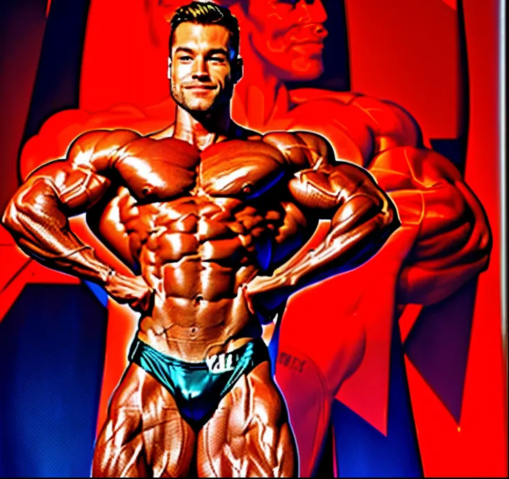 (a closeup of a Chris Bumstead man posing for a photo on a bodybuilding stage, Ir.. universo, Corpo de Ernest Khalimov, bodybuilder physique, Fisiculturista Ernest Khalimov, exaggerated physique, exaggerated muscle physique, fisiculturista, corpo do fisicu...