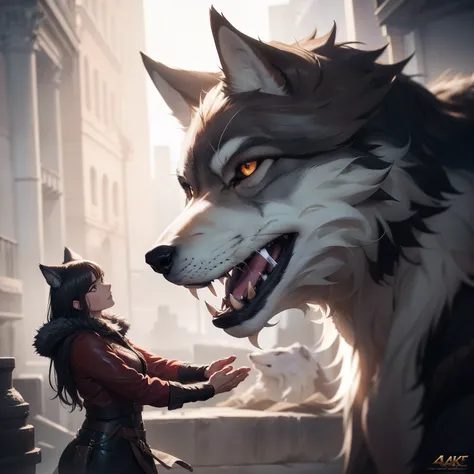 large wolf, very very beautiful furry art, Dramatic cinematic details fur, Kneaded by big hands，A meek look，Detailed fanart, Realistic illustration, Realistic picture, dire wolf, A high resolution,4K