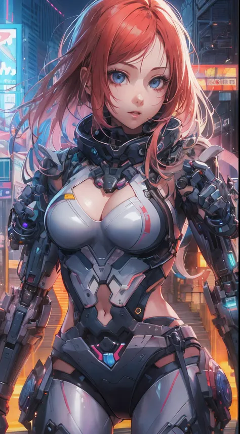 unreal-engine:1.4,hyper HD,Best quality:1.4, Fotorrealista:1.4, skin texture:1.4, tmasterpiece:1.8,Futuristic costume for anime girl posing in city at night, Cyberpunk anime mecha girl, digital art cyberpunk anime, anime cyberpunk art, cyberpunk anime girl...