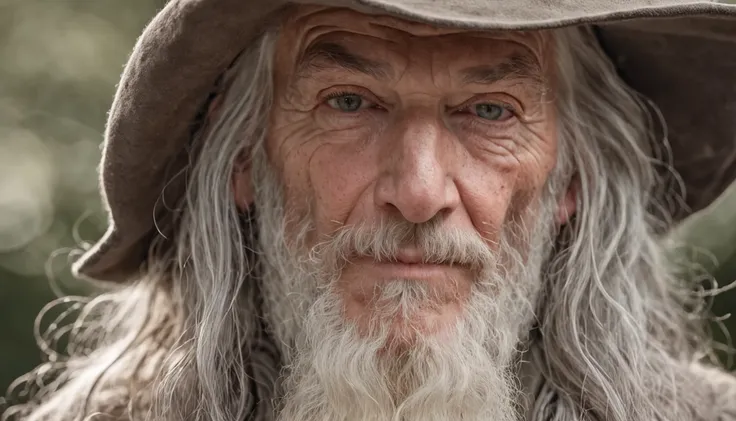 Arafed man with long hair and a hat in, Retrato de Gandalf, Retrato de um bruxo, Wise old man, Gandalf, Retrato pintado de Odin acidentado, Gandalf, o Cinzento, gandalf from lord of the rings, Gandalf (patife, color photograph portrait 4k, Retrato de Merli...