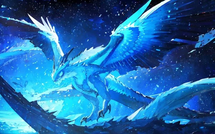 The blue-pterosaur flew over Earth in space, blue eyes white dragon, ice Dragon, Crystal Dragon, amazing space creature 4 k, Blue dragon, 4K HD wallpapers very detailed, blue phoenix bird, The Art of the Dragon, highly detailed fantasy art, epic dragon, Ch...