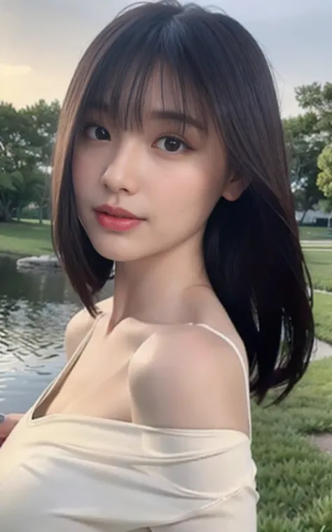 ((Best quality, 8K, masutepiece: 1.3)), (Sharp focus: 1.2), 1 girl, Face shot, Close-up, Neat and clean beauty, 20 years old, Classy and Elegant, Slightly open mouth, Cute, Shy, Beautiful girl with perfect figure, ((Straight shoulder-length hair swaying in...