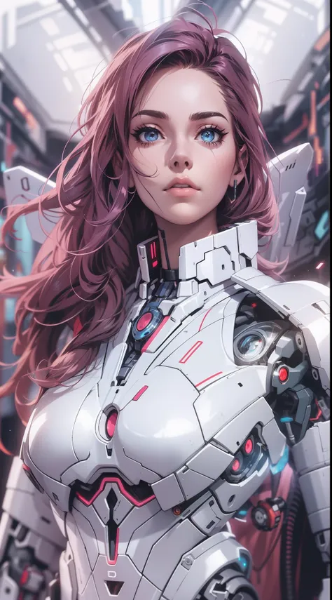 Arafed Mujer con un traje futurista posando para una foto, en armadura futurista blanca, girl in mecha cyber armor, Renderizado del motor irreal + una diosa, Armadura cyborg de porcelana, Armadura blanca brillante, cuerpo cyborg ginoide, Hermosa y atractiv...