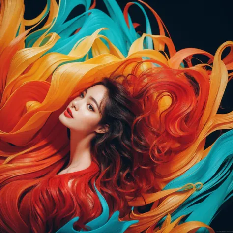 32K（tmasterpiece，K HD，hyper HD，32K）Large flowing curls，Flowing Rouge，Ponds，zydink， Farbe，  japanes（Stupid girl）， （Silk Scarf）， Big roll of rouge， Flowing rouge curls， avant-garde、psychedelic、 （Abstract ink splash：1.2）， Yellow lemon background，tiny waterfal...